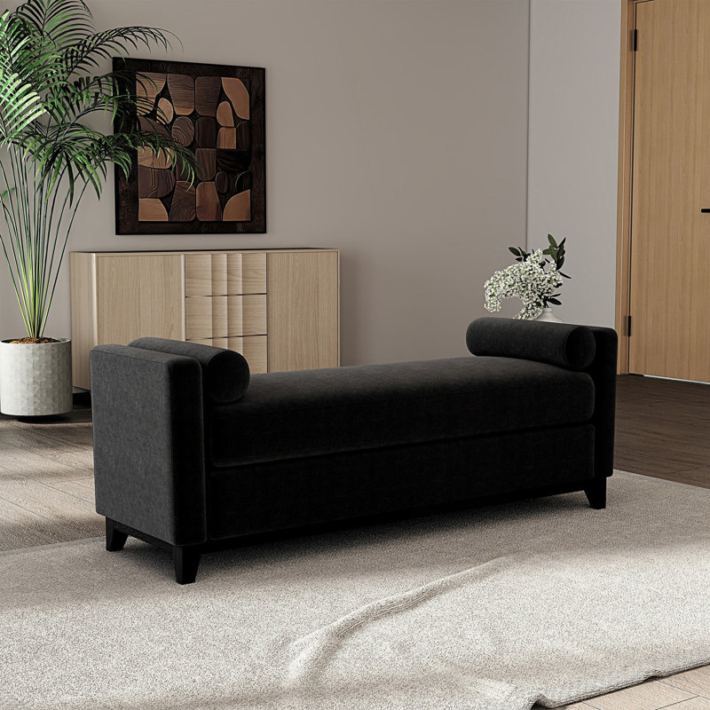 Banc rembourré avec coussins, Noir