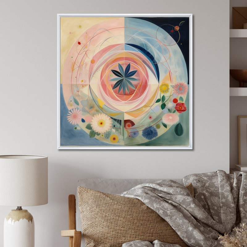 Harmonie florissante universelle en pastel rétro, H 36 po x l 36 po, Encadrement doré