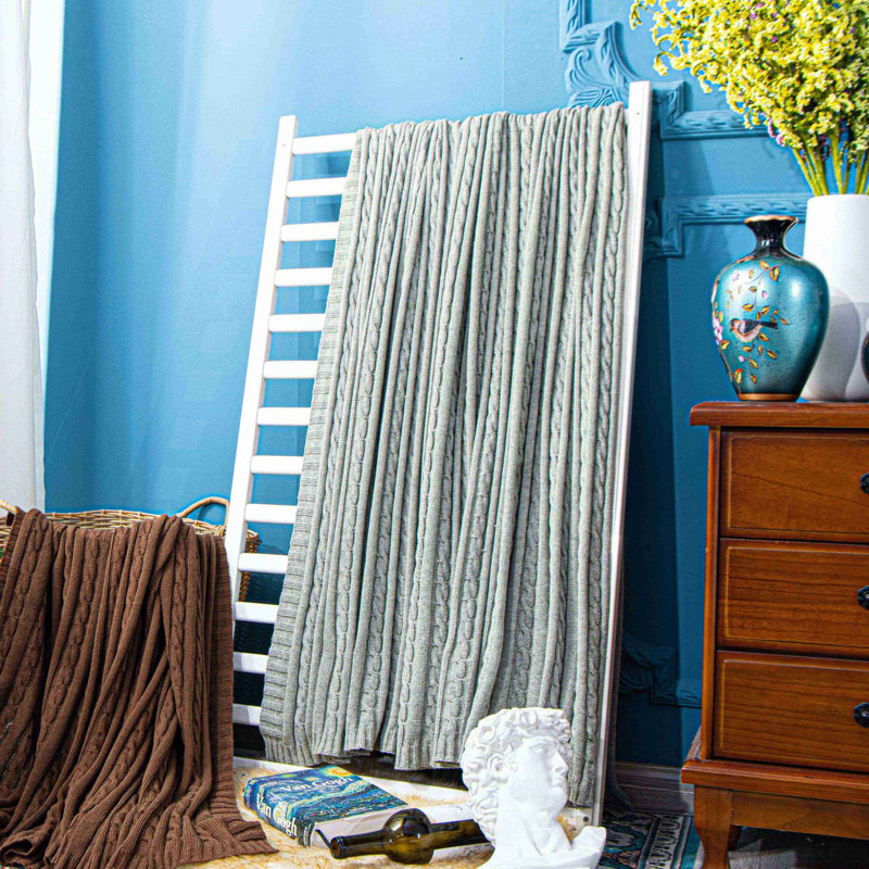 Couverture en coton tricoté , Gris clair, L 80 po x l 60 po