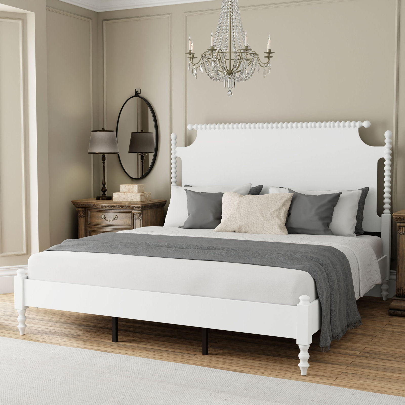 Nadette Spindle Bed, King, White
