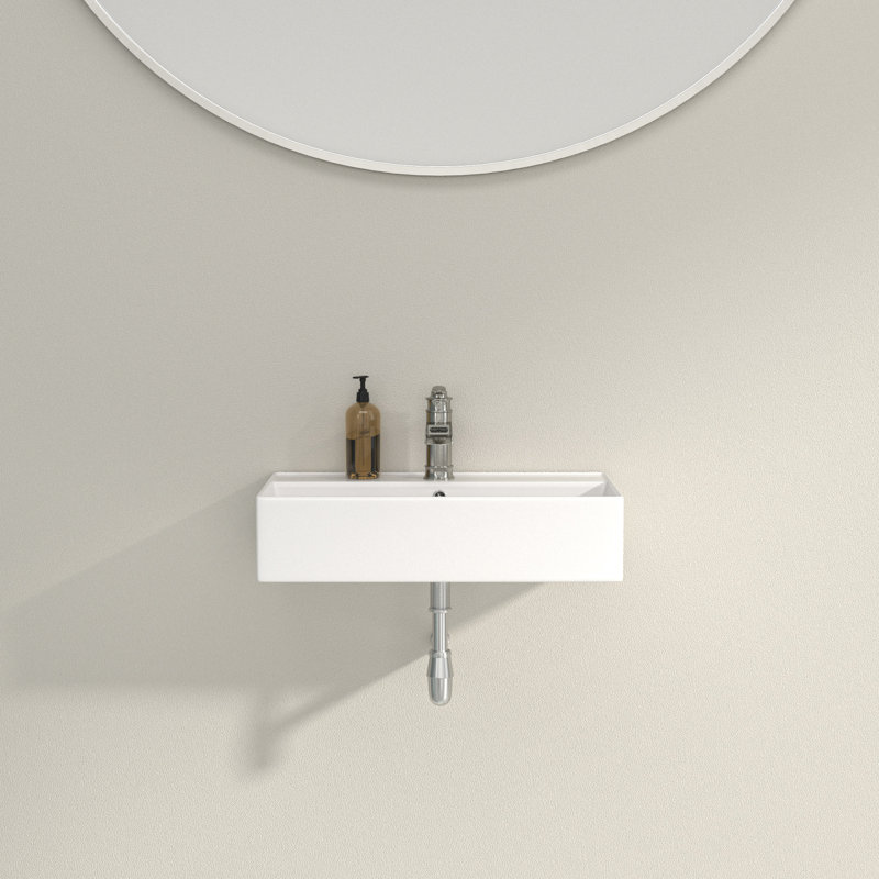 Lavabo de salle de bain mural en céramique blanche avec trop-plein et trou de robinet L 21 po x l 12 po