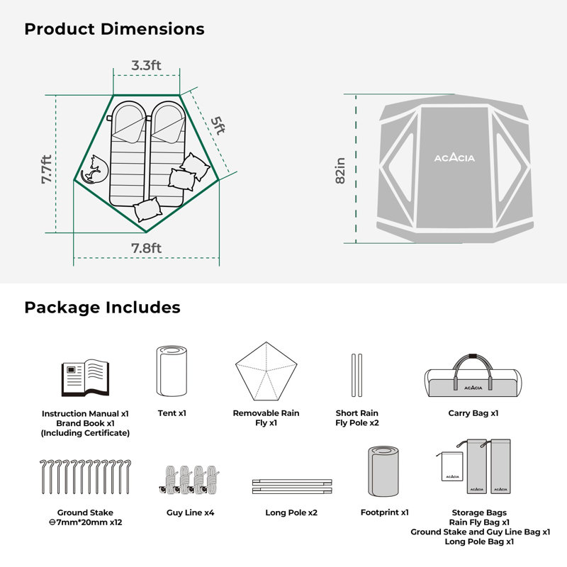2-3 Person Pop Up Camping Tent with 8 Windows and Footprint, ‎Persimmon
