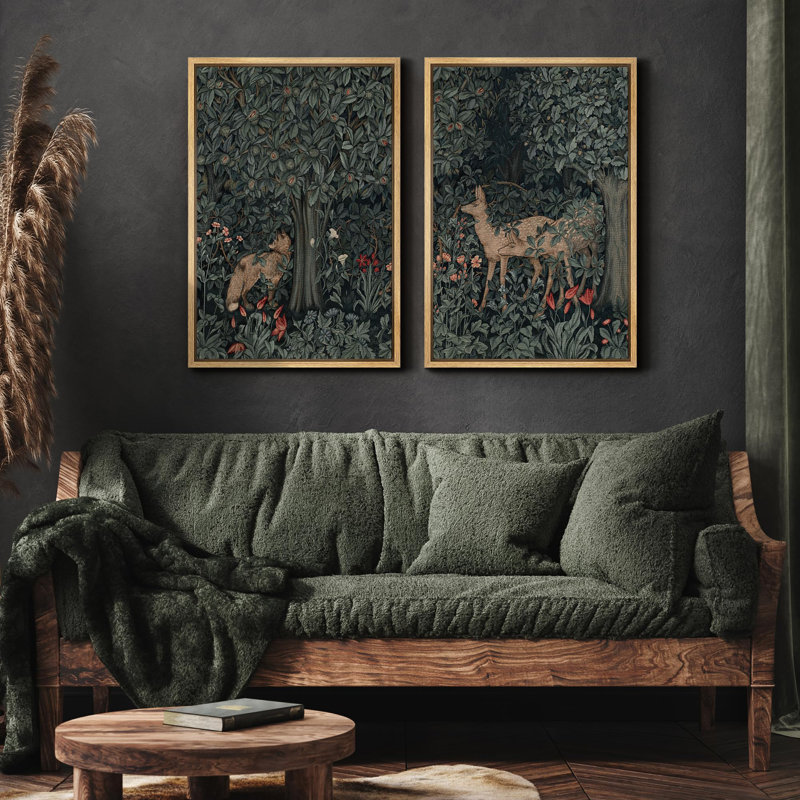 «Animals In Woodland Forest Nursery Decor Tapisserie», reproduction d'art sur toile encadrée, 2 pièces, H 24 po x l 16 po
