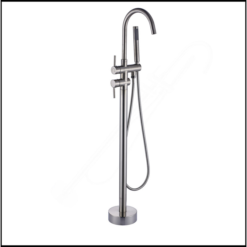 Robinet de baignoire autoportant monocommande à fixation au sol avec douche à main (nickel brossé), Nickel brossé