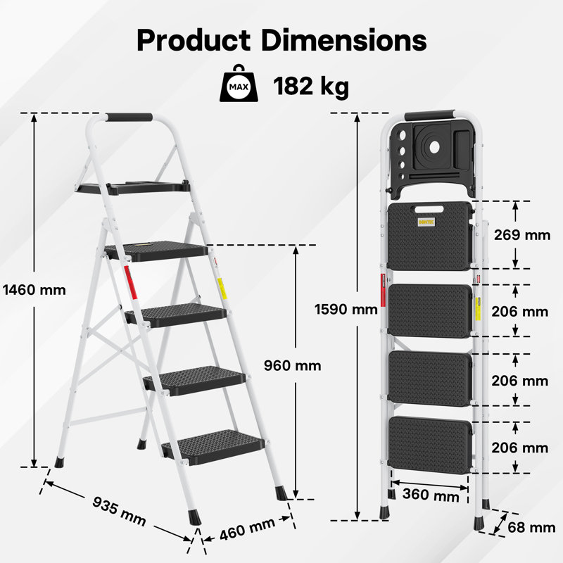 4 - Step Folding Step Ladder, White