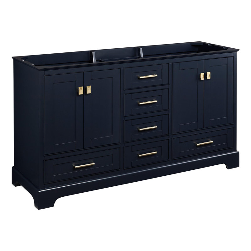Quen 60" Freestanding Double Basin Vanity Set with Cabinet, Vanity Top, and Oval Undermount Sinks, Feathered White Quartz