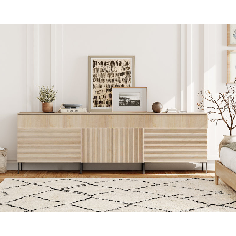 Aadham 94.5" Modern Reeded 7-Drawer Accent Cabinet For Bedroom, Minimalist Chest Of Drawers With Storage, Wooden Cabinet For Living Room, Bedroom, Entryway