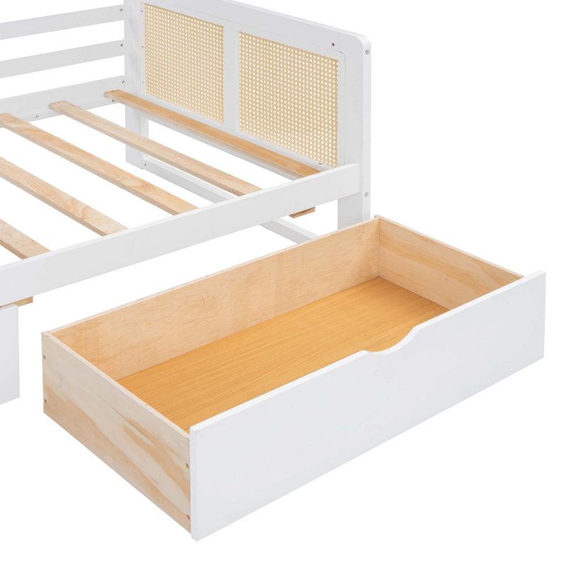 Lit de jour en bois avec 2 tiroirs, armoire et tablette tout-en-un, Simple, Blanc