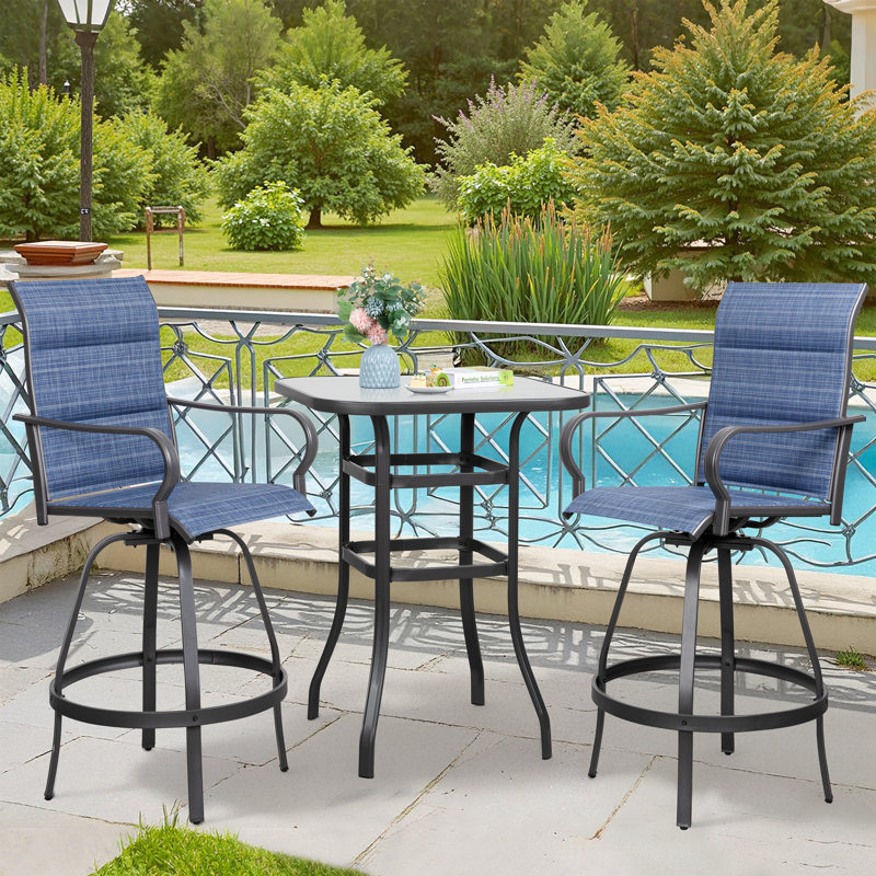 3-Piece Patio Bar Set, Blue 