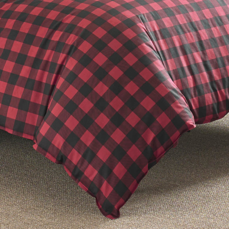 King Red and Black Cotton Plaid Duvet Cover Set