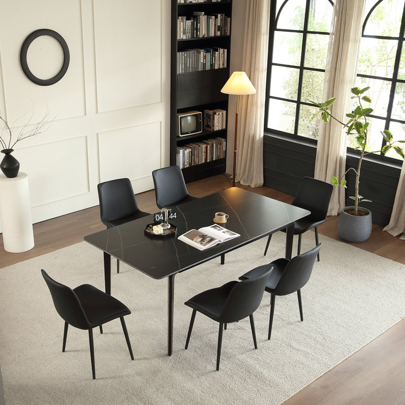 Upholstered Dining Chairs Mid Century Modern Leather Dining Room Chairs, Rich Gray, 6