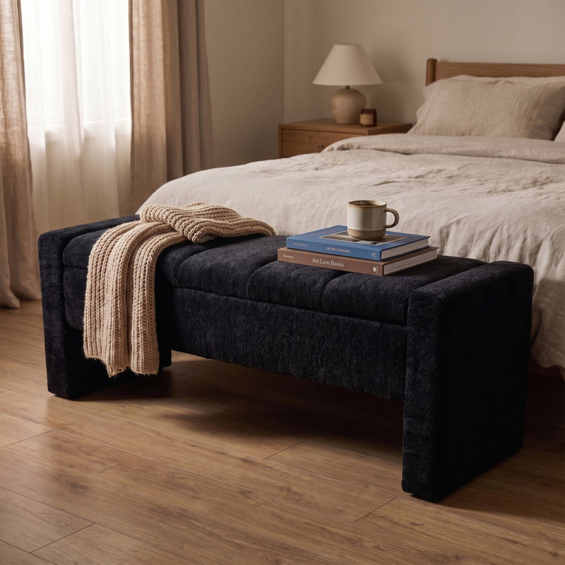 Banc de rangement à couvercle rabattable l 53,9 po, BLACK, Black