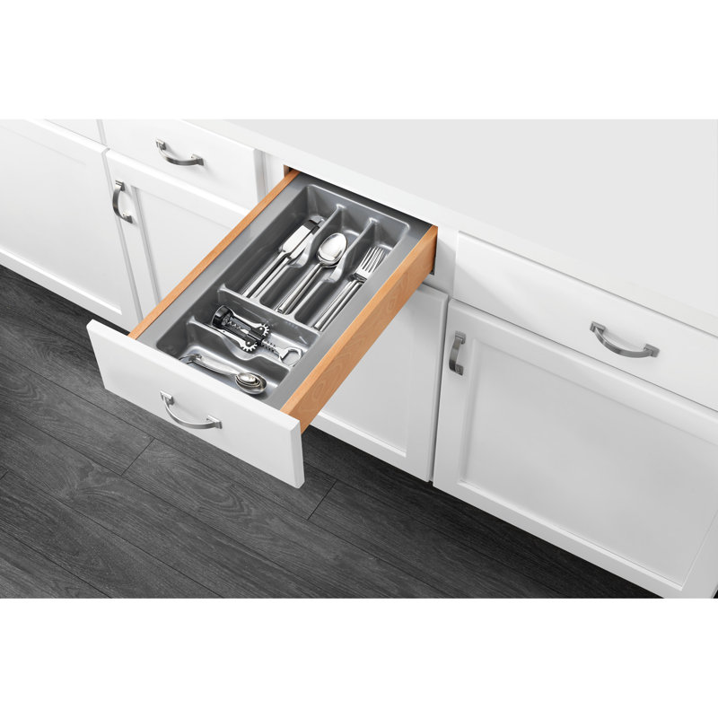 Organisateur de couverts en polymère à garniture de tiroir, Blanc, H 2,37 po x l 21,87 po x P 21,25 po