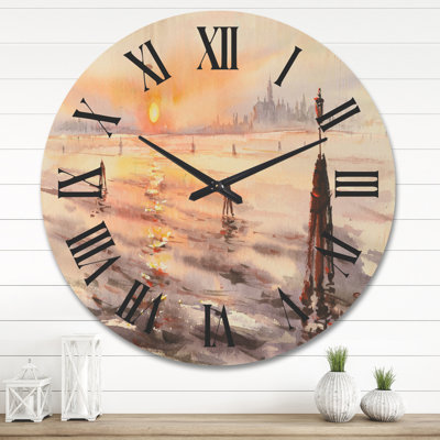 Horloge murale Panorama de la lagune de Venise au coucher du soleil