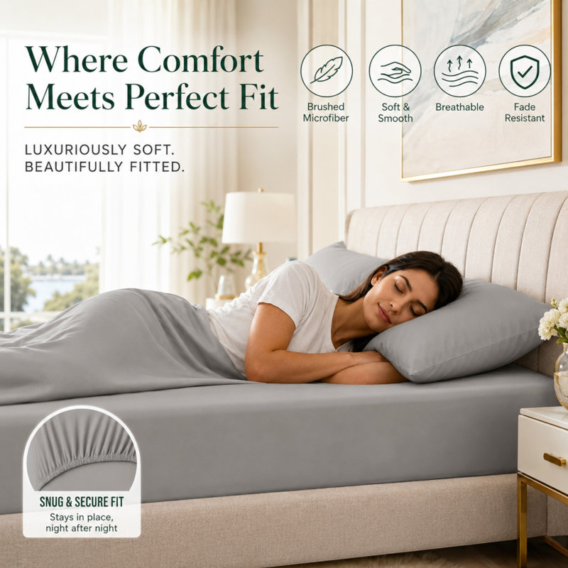 Premium Hotel Style Fitted Sheet – 40cm (16 Inch) Extra Deep Pocket, Ultra-Soft Hypoallergenic Brushed Microfibre, Breathable & Fade-Resistant, Durable Elastic Bed Sheets