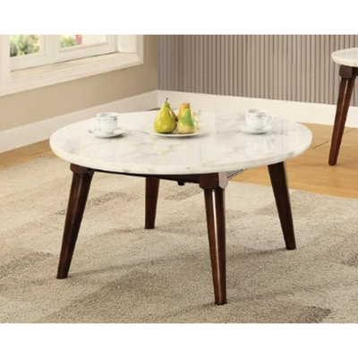 Impressionnante table basse en marbre blanc avec décor de noyer