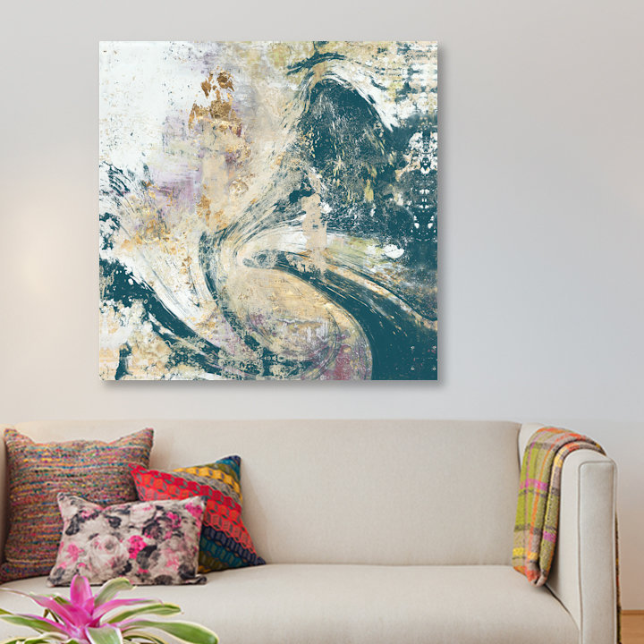 «Teal Aérien», reproduction sur toile, H 37 po x l 37 po x P 1,5 po, Pas de tapis, Toile tendue