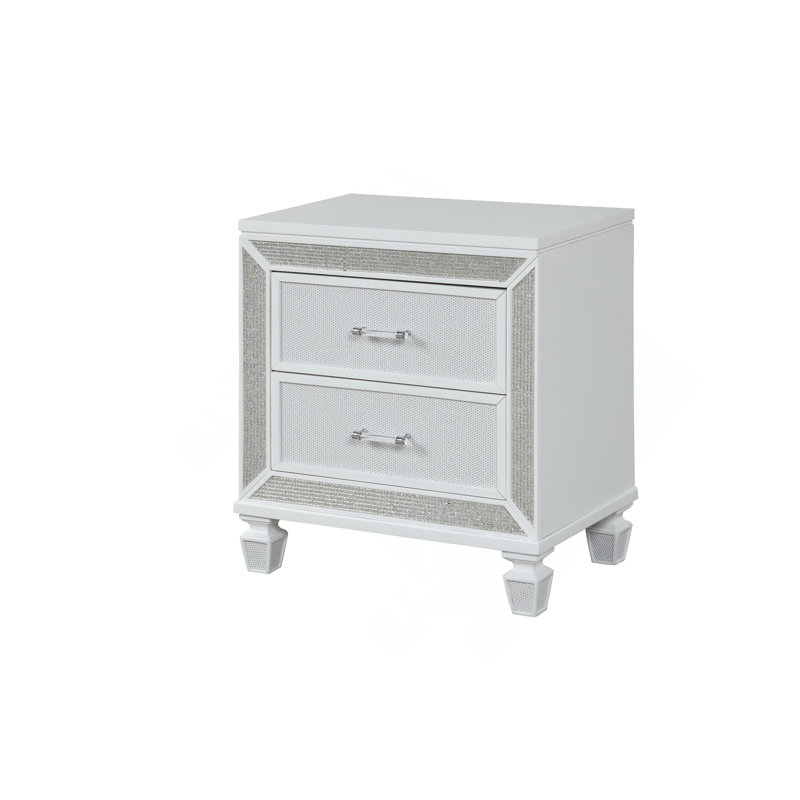 Table de chevet à 2 tiroirs en cristal de style moderne en bois fini blanc