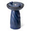 Fontaine de sol d'extérieur 24,75 "en céramique bleu cobalt torsadée avec deux oiseaux, pompe et lumière DEL (KD)