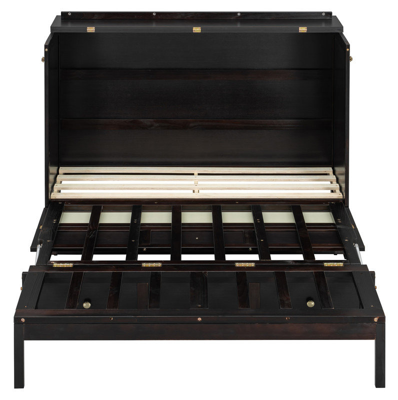 Lit escamotable double avec grands tiroirs, espresso, Espresso