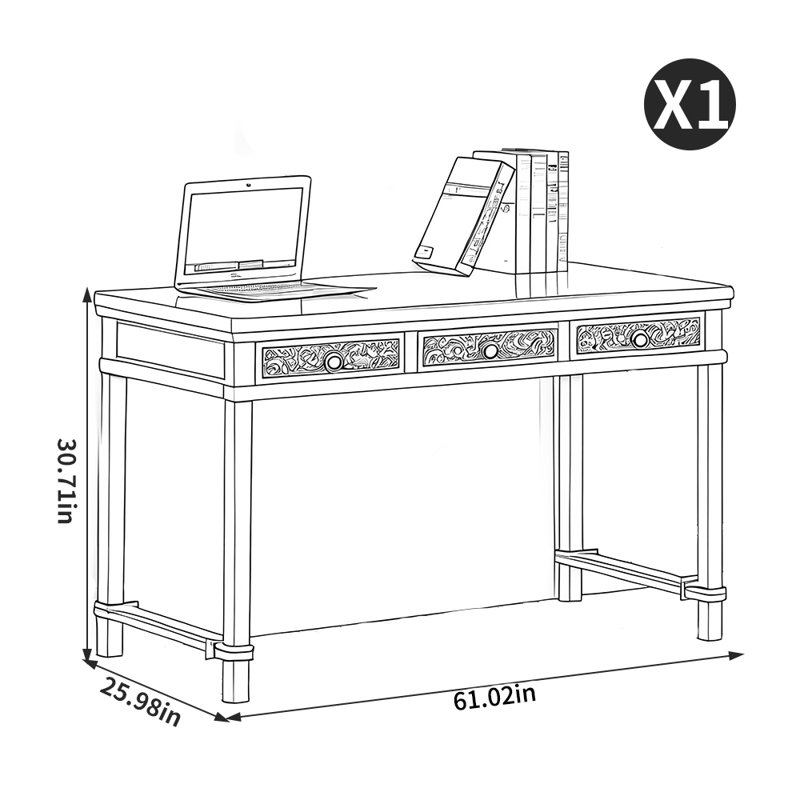 Bureau minimaliste de style chinois, H 30,71 po x l 61,02 po x P 25,98 po