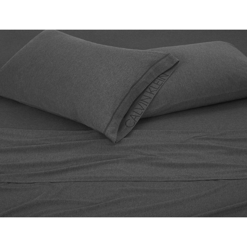 Cotton Blend Jersey Knit Fitted Sheet, Charcoal, European Single (90 x 200cm)