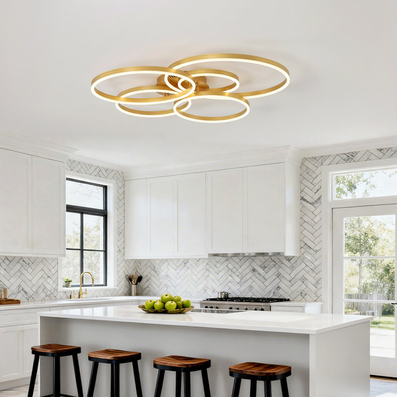 6-Light Flush Mount with Remote Control, Gold, 4.3" H x 41.3" W x 36.2" D