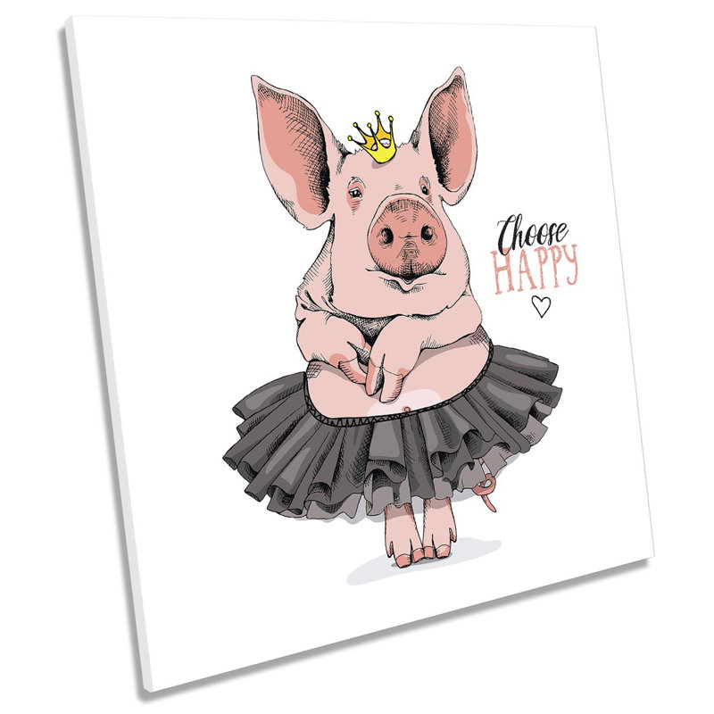 Choose Happy Funny Pig Dress - Wrapped Canvas Print, 60cm H x 60cm W x 2cm D