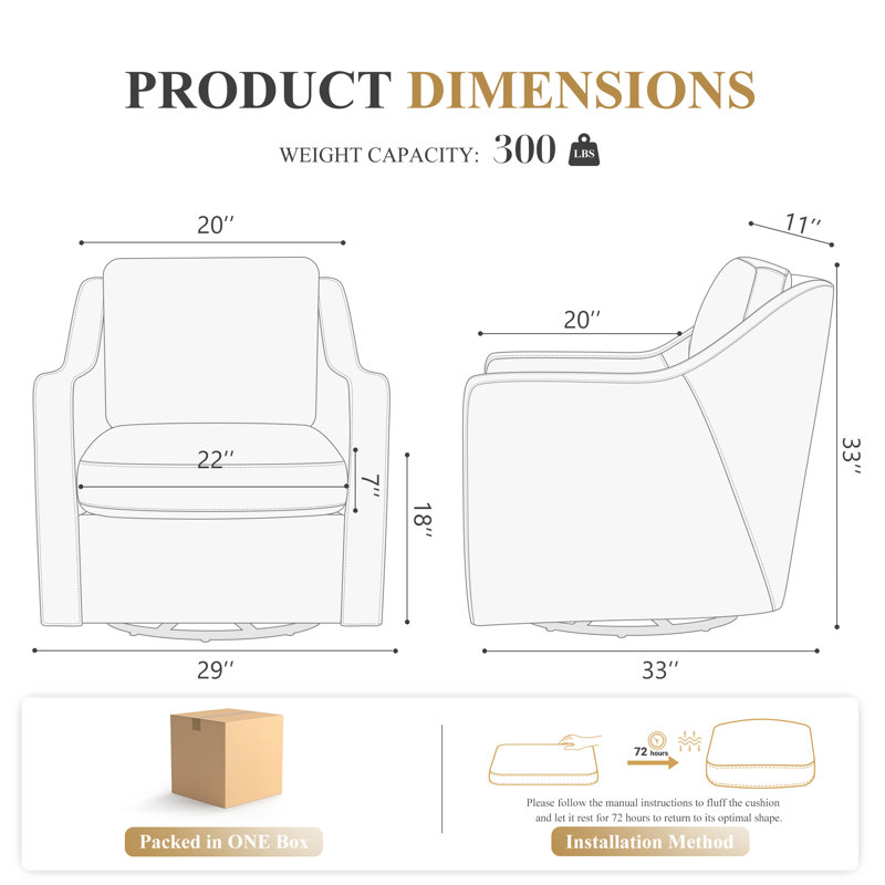 Fauteuil pivotant rembourré avec coussin de dossier large et large Bronnen, Polyester beige