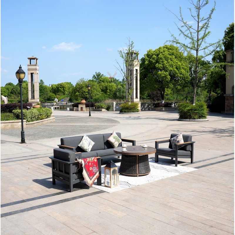 5 - Person Patio Conversation Set with Cushions, Black/Gray