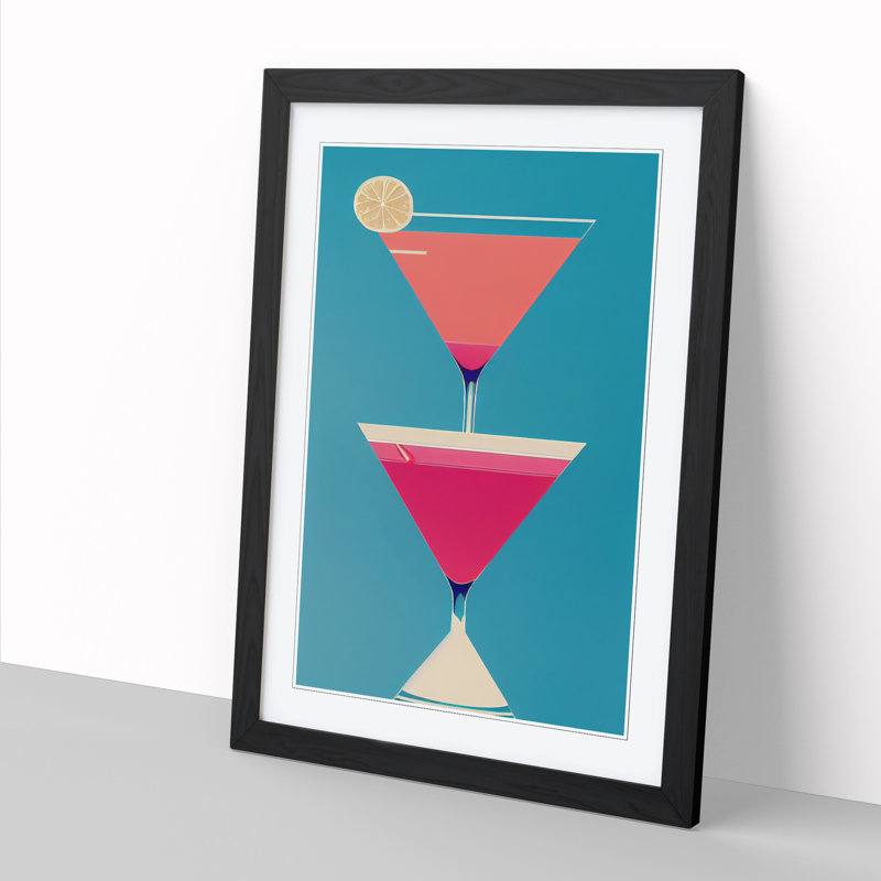 Cocktail Geometric - Single Picture Frame Print, Black Framed, 34cm H x 25cm W