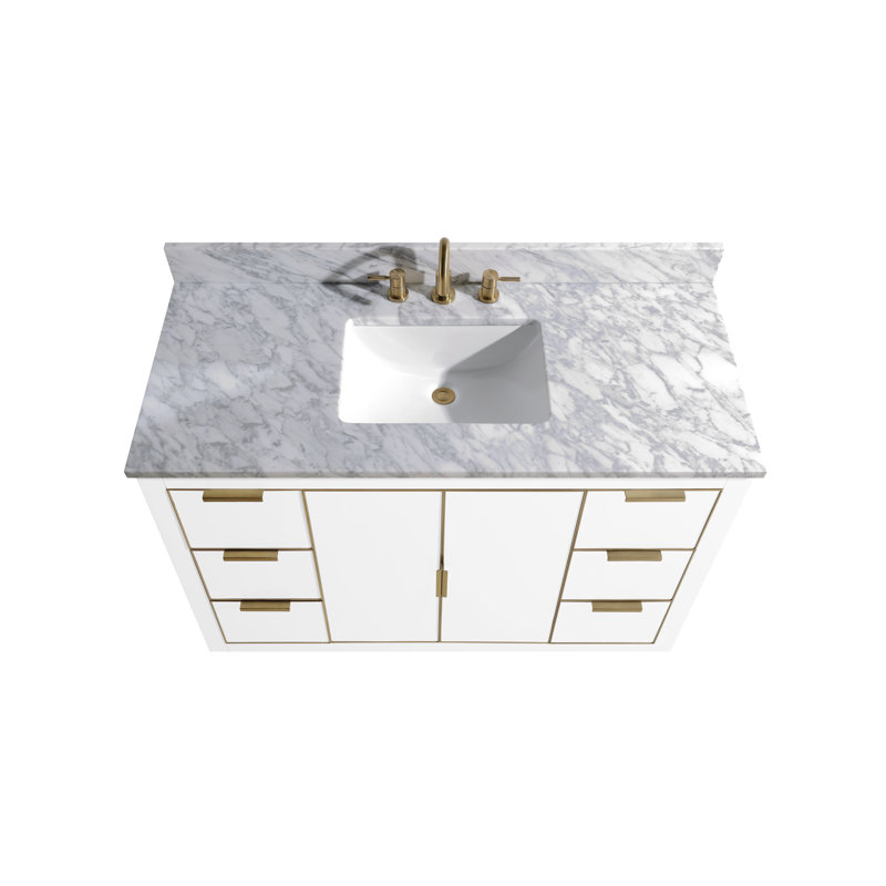 Austen 49'' W Single Vanity, Carrara White Marble/Silver, White
