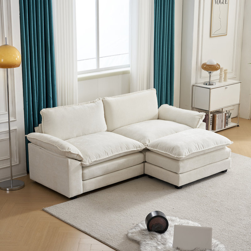 Wade Logan Avrilynn Upholstered Sofa in White Chenille. PHOTO BY WAYFAIR