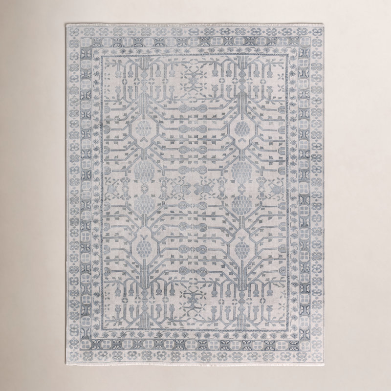 Tapis gris en laine noué à la main Alcy Gattis New Age, Rectangle 8 pi 6 po x 11 pi 6 po