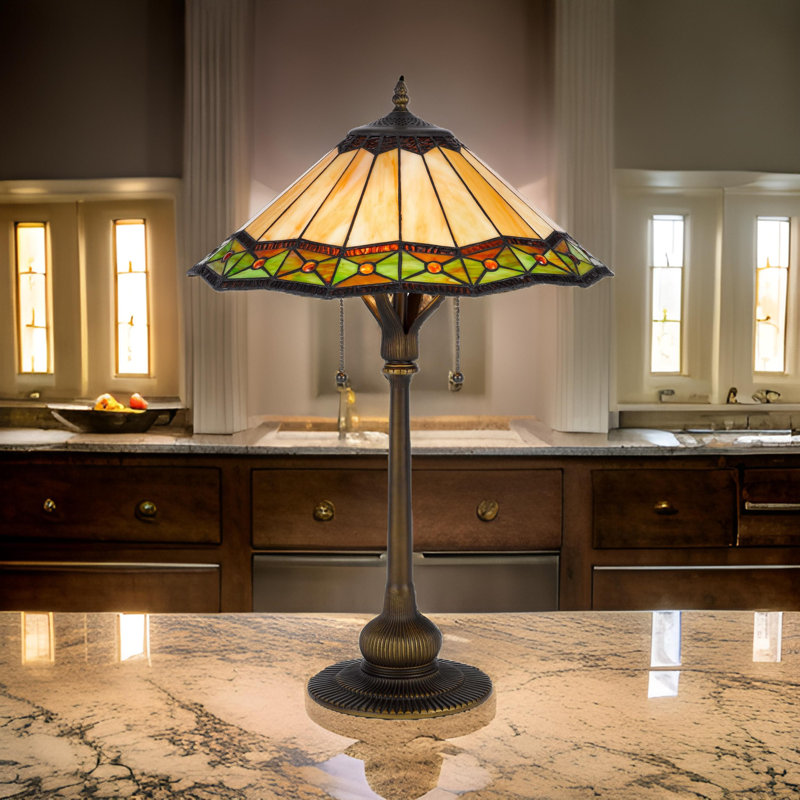 Lampe de table Dio de 62 po, vitrail coloré de style Tiffany, résine bronze