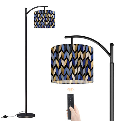 Lampe sur pied à arc avec abat-jour réglable Boho Mid-Century noir doré bleu marine abstrait géométrique sur pied moderne avec 3 températures de couleur à intensité variable pour poteau avec interrupteur au pied pour la chambre à coucher