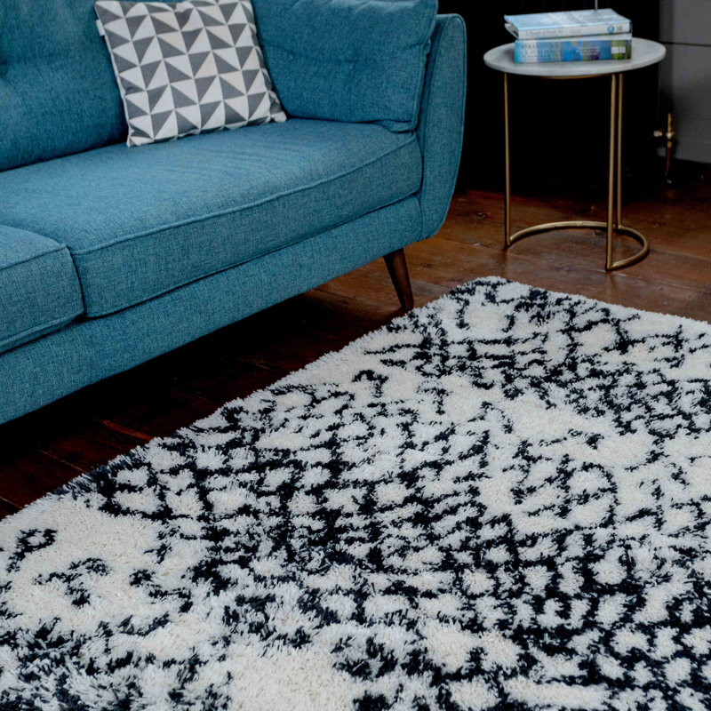 Reede Shaggy Beige/Black Rug, Rectangle 120 x 170cm