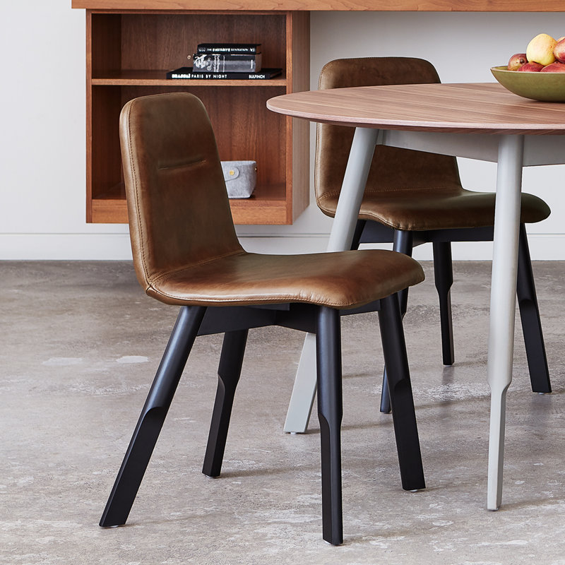 Bracket Dining Chair, Saddle Black Genuine Leather