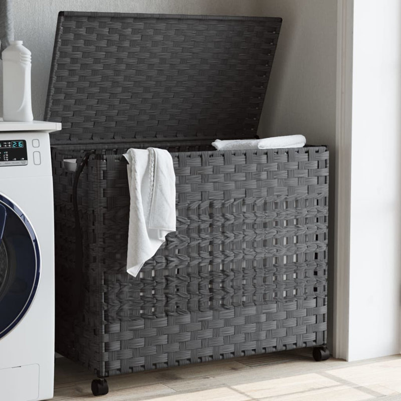  Laundry Basket With Wheels Rattan, Gray, 23.6" H x 26" W x 13.8" D