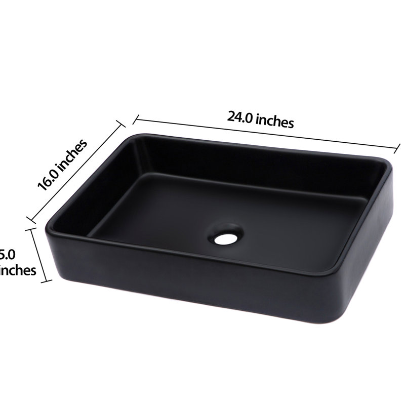 Lavabo de salle de bain vasque en céramique 24 po x 16 po en noir - aspect contemporain, faible absorption d'eau, pour les espaces résidentiels et commerciaux de style restaurant