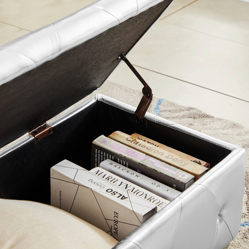 Silver PU Upholstered Storage Bench with Padded Seat