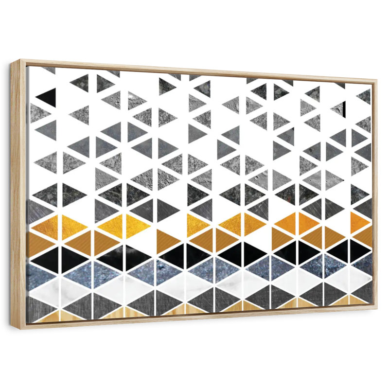 Triangle Geometric Patterns, Floating Frame Natural Wood, 43" X 29"