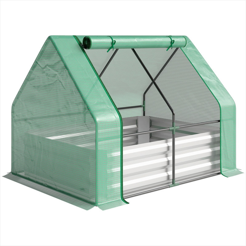 Lit de jardin surélevé pour patio avec mini couverture de serre, acier galvanisé, finition argentée, 50 x 37,4 x 36,2 pouces