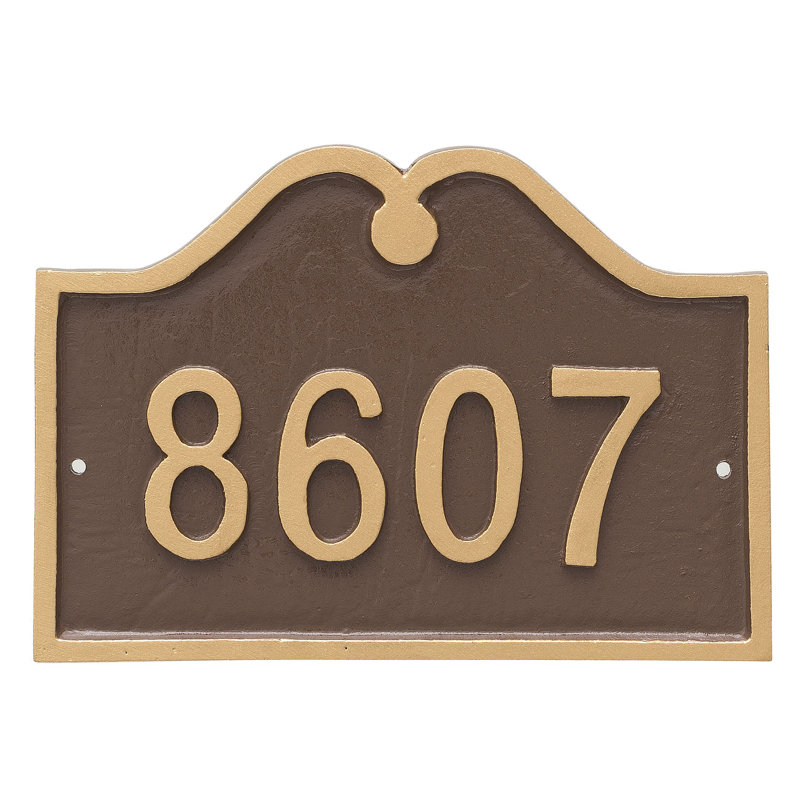 Plaque d’adresse murale sur 1 ligne Hillsdale, Rouge brique / Or, Oui