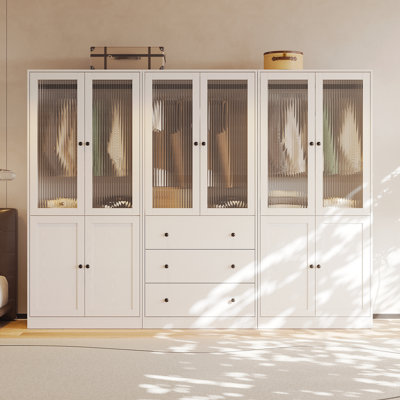20"D x 94.5"W x 71"H Modern Armoire With Soft-Close Doors — Fluted Glass Wardrobe Closet With Shelves & Drawers by Latitude Run