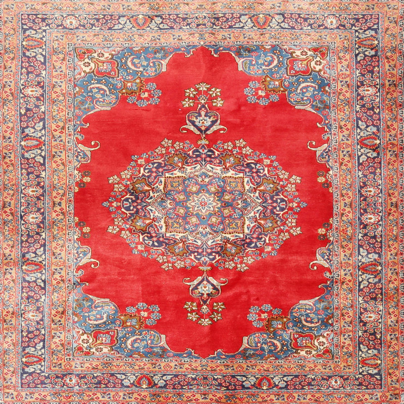 Rouge oriental/bleu/brun Tapis décoratif, Carré 8 pi