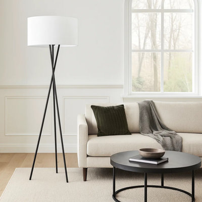 Lampe sur pied Treo, trépied, abat-jour tambour en tissu, 62 po