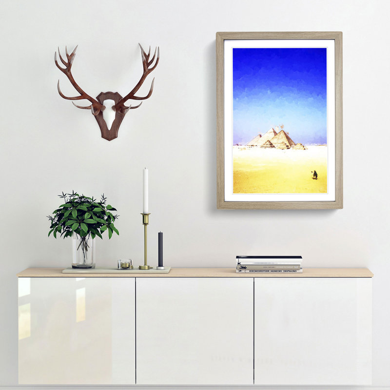 Camel by the Pyramids of Giza in Abstract - Picture Frame Graphic Art Print, Oak Framed, 87cm H x 62cm W x 2cm D