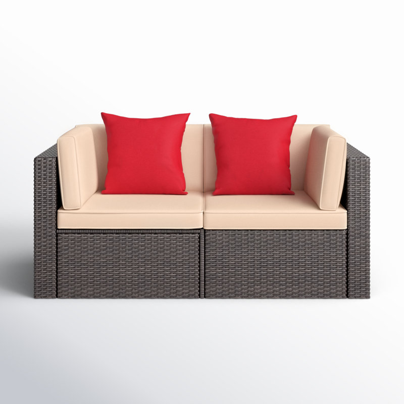 Causeuse d'extérieur en osier avec coussins Atyia, Beige