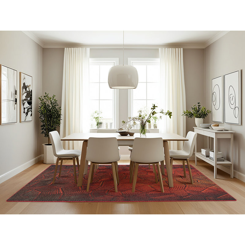 Tapis de zone orange à motif, Rectangle 7 pi x 10 pi